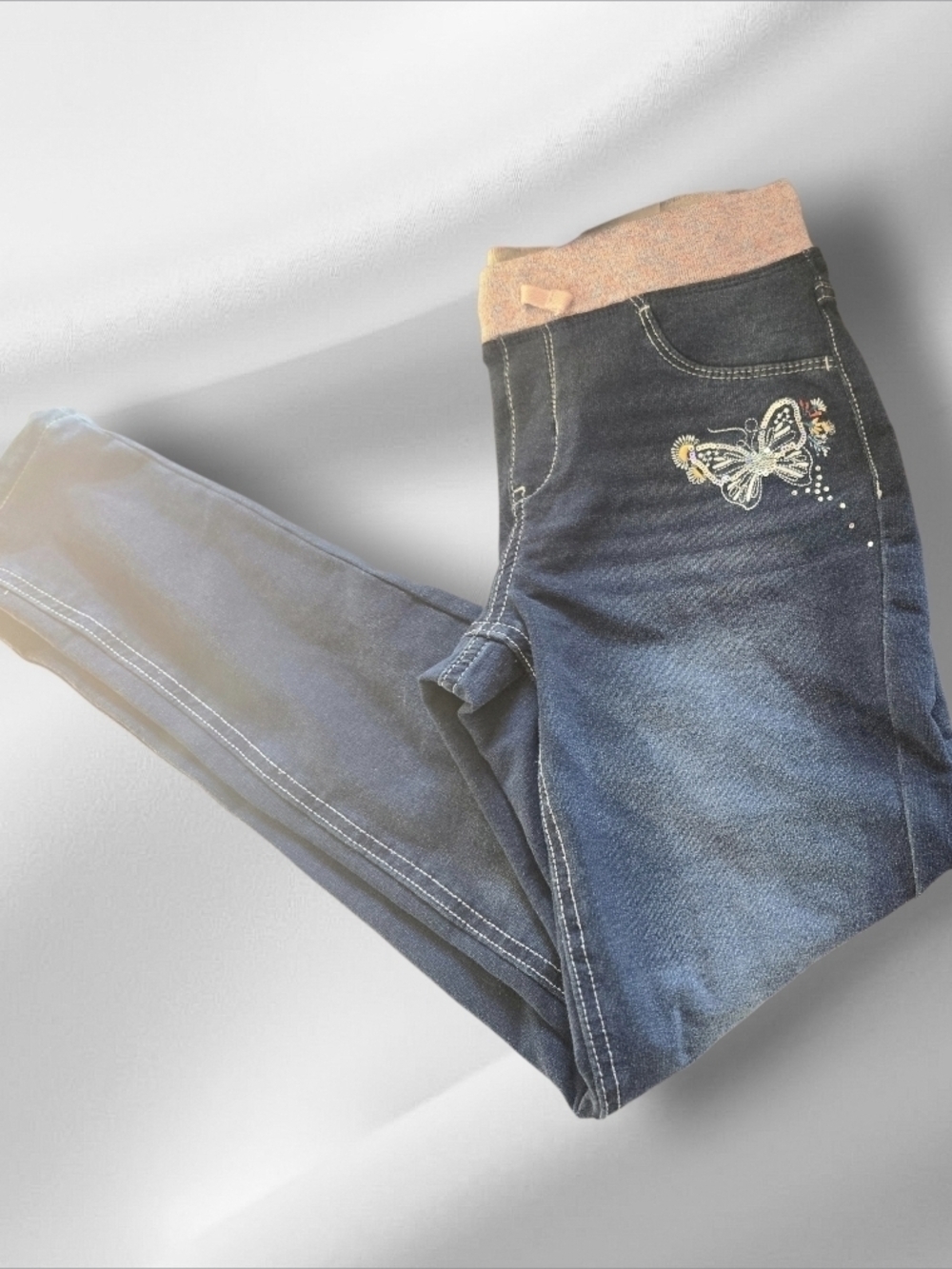 SO Girls' Blue Jeggings with Butterfly Embroidery -Size 16 Girls
